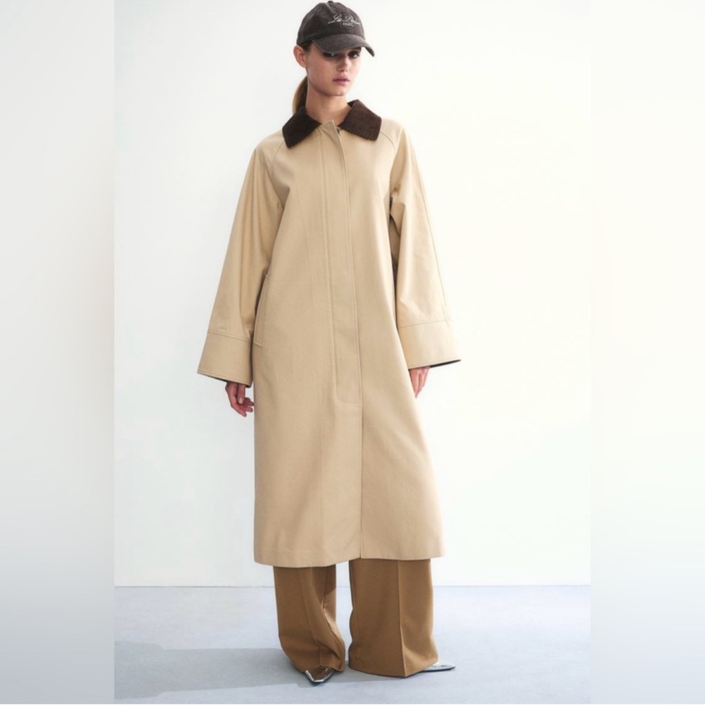 H&M Long Canvas Twill Chore Barn Jacket Tan Brown Size Xl